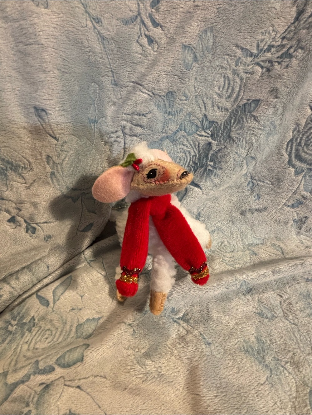 Annalee Holiday Lamb Ornament with Red Scarf